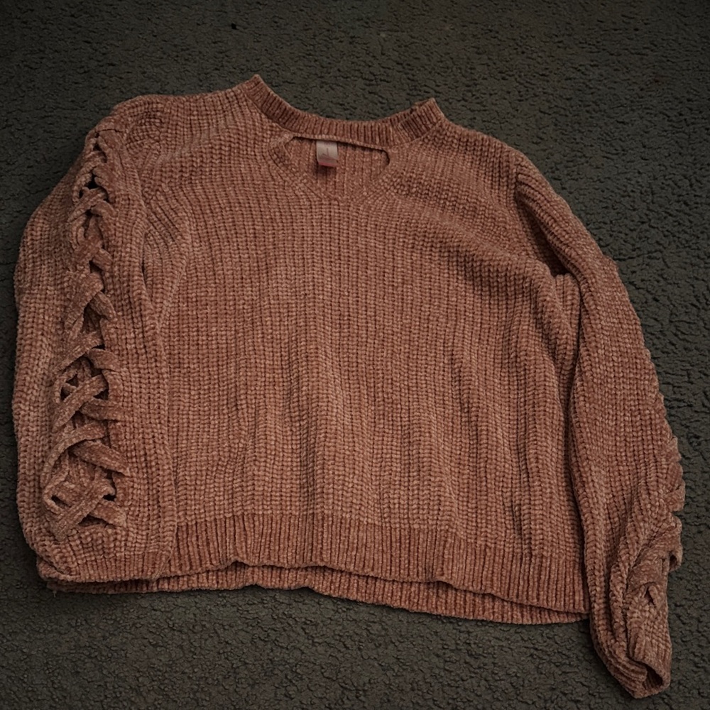 Women's Sweater with Lace-Up Sleeves - Brown